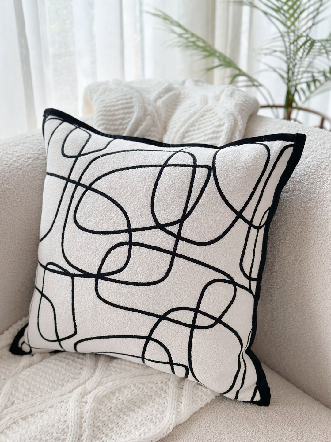 Black Dancing Lines Cushion Cover