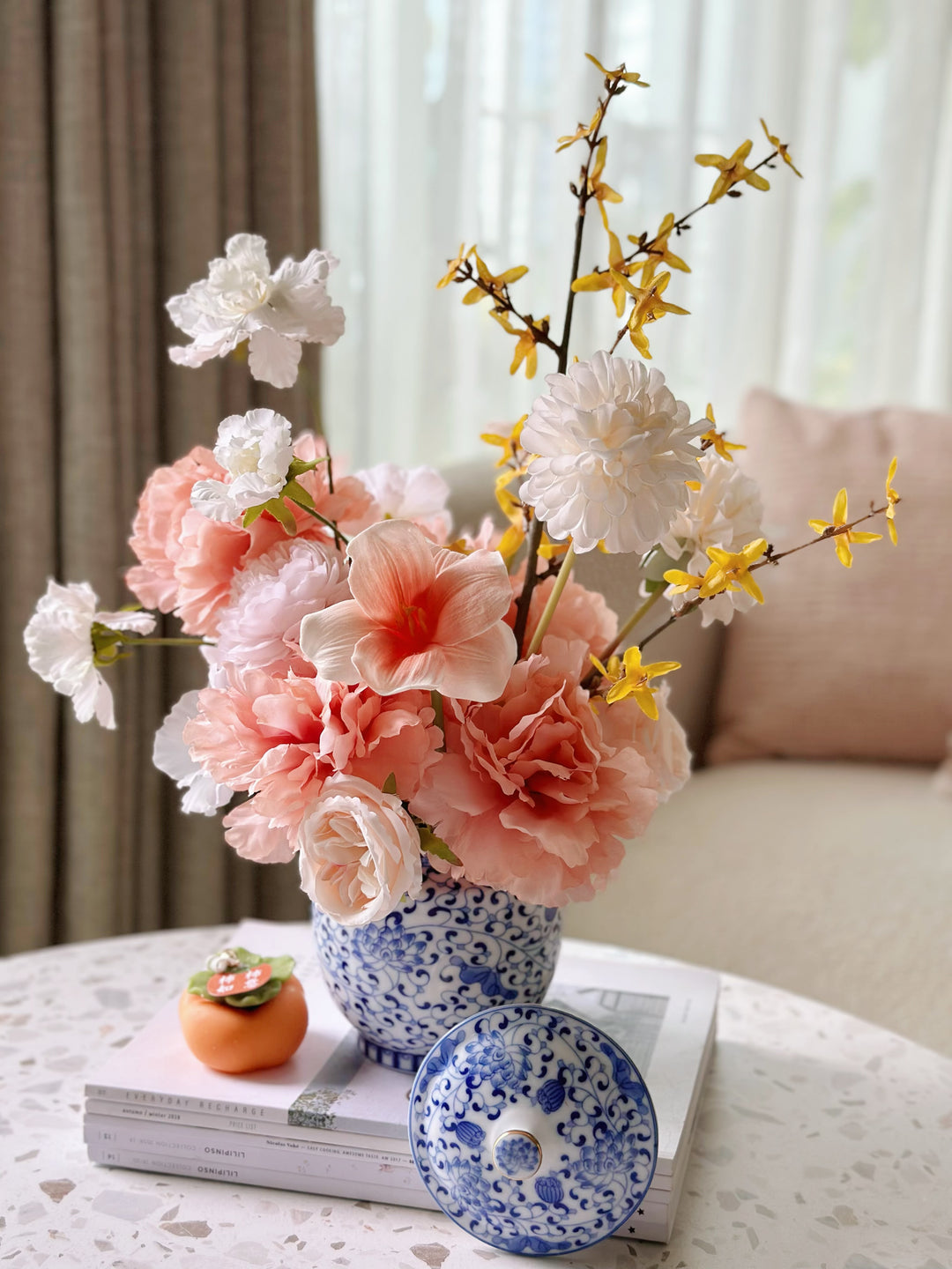 Sunlit Elegance in Blue Porcelain Jar (2-sided)