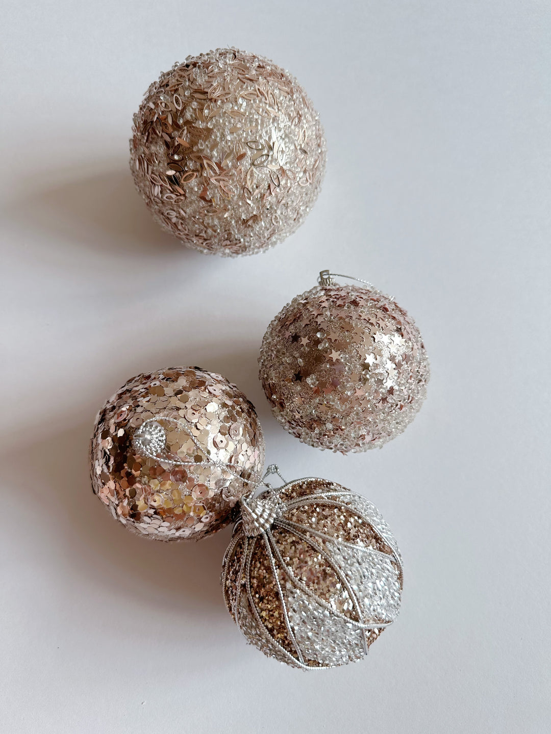 Glittery Champagne Gold Bauble Set (set of 4)