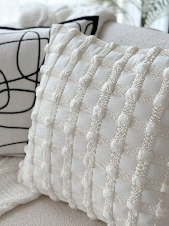 Bubble Grid Cream White Cushion Cover