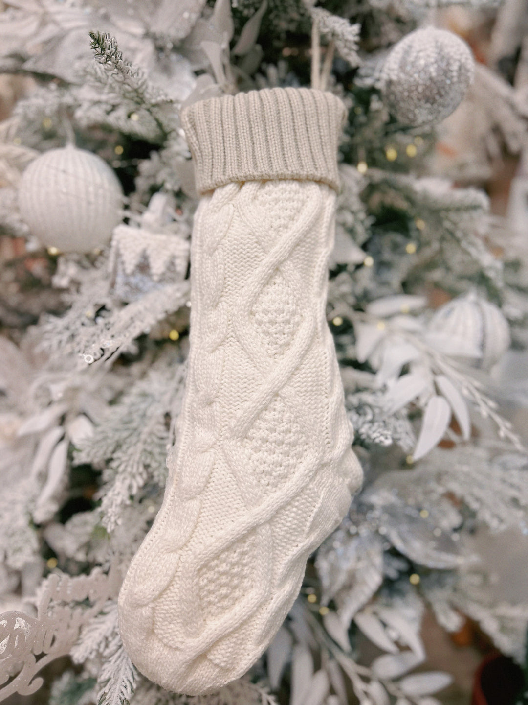 Chunky Braid Knitted Cream And Latte Christmas Stocking Set (pair)