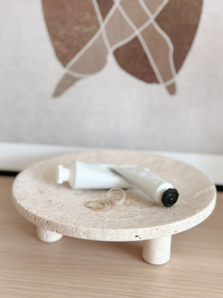 Travertine Pedestal Round Tray