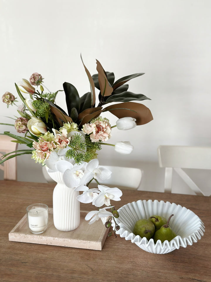 Sleek White Rippled Elegance Bowl