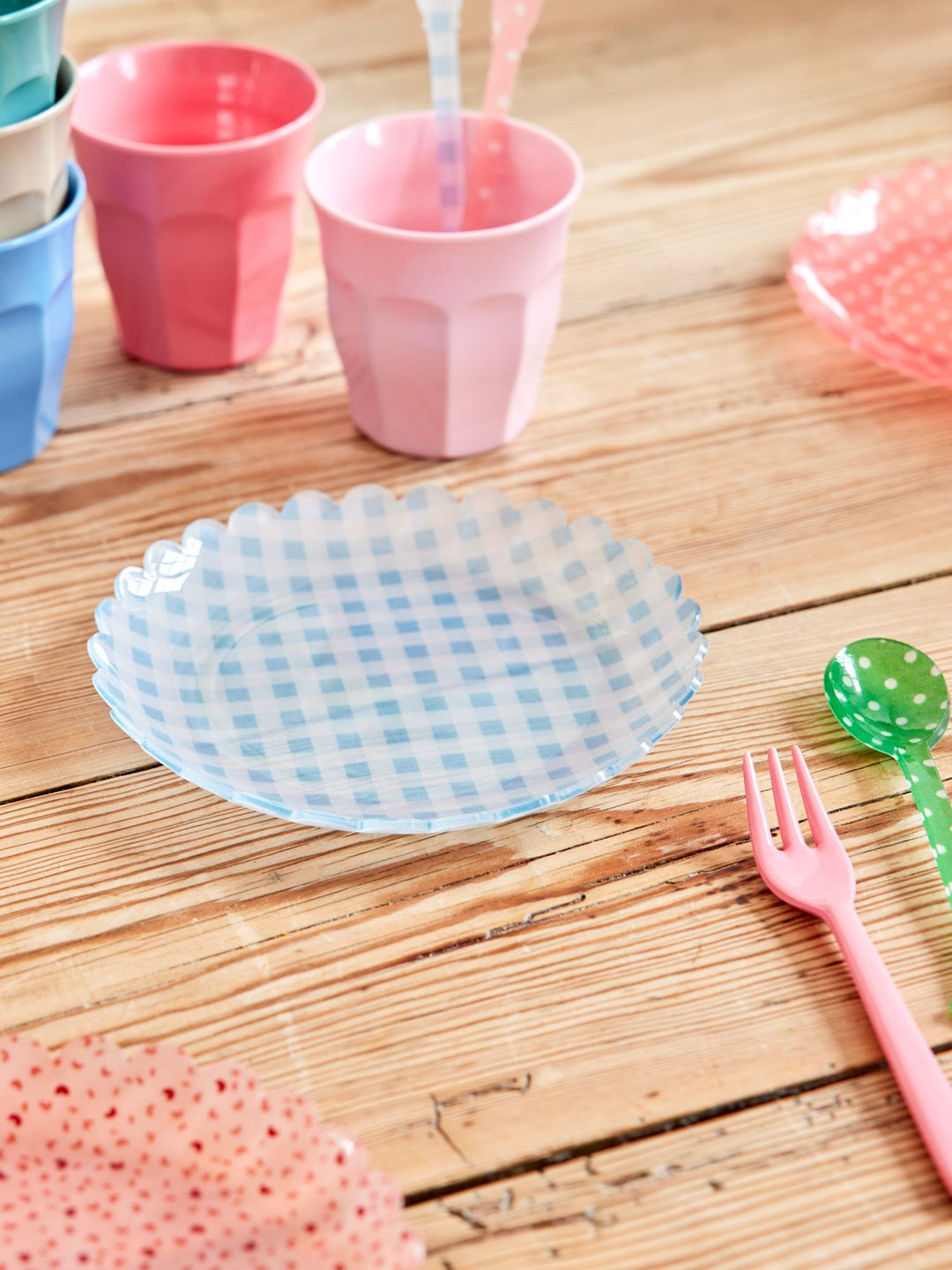 Soft Blue Checkers Fabric Acrylic Cake Plate