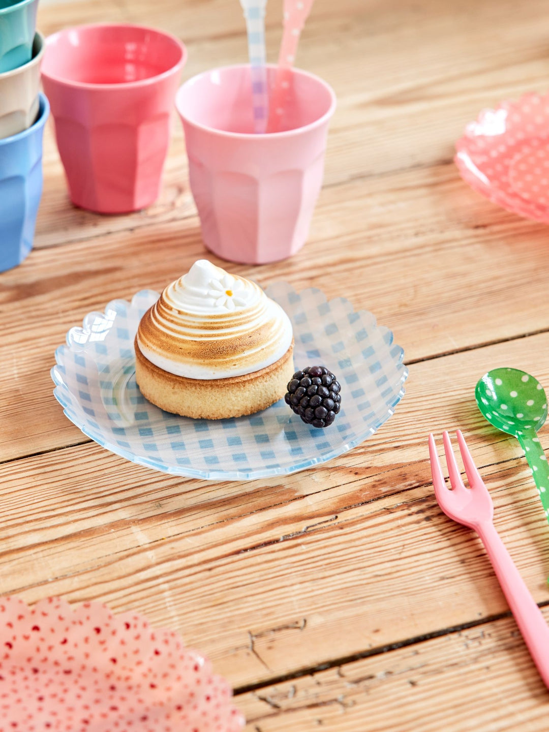 Soft Blue Checkers Fabric Acrylic Cake Plate