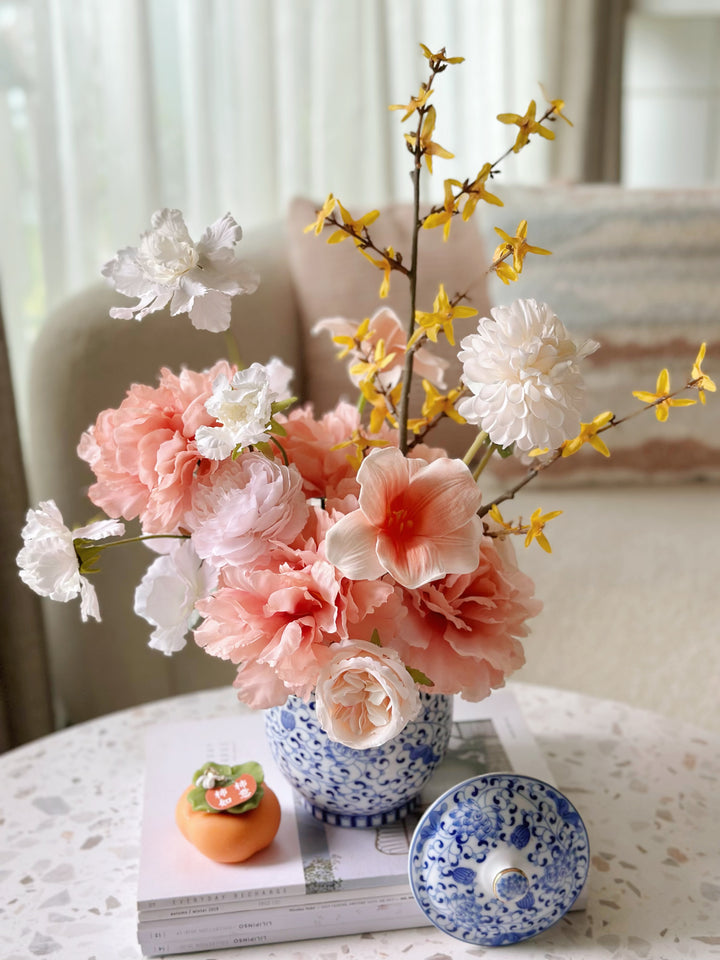 Sunlit Elegance in Blue Porcelain Jar (2-sided)