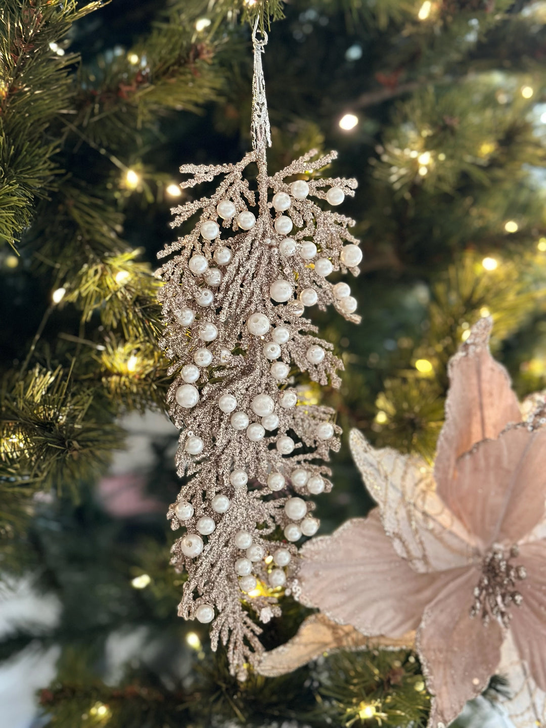 Glittered Champagne Fern Ornament