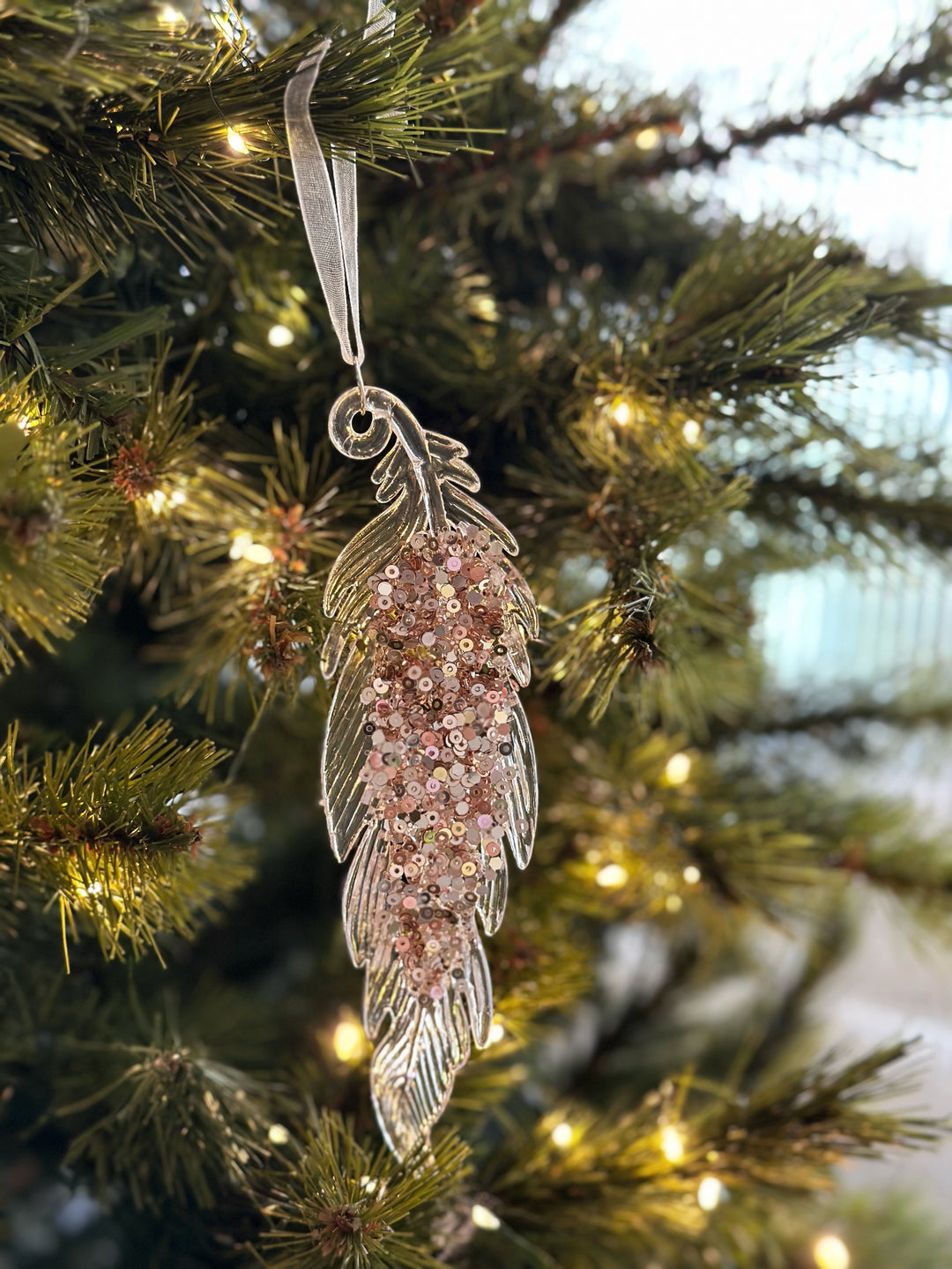 Glittering Feather Elegance Ornament