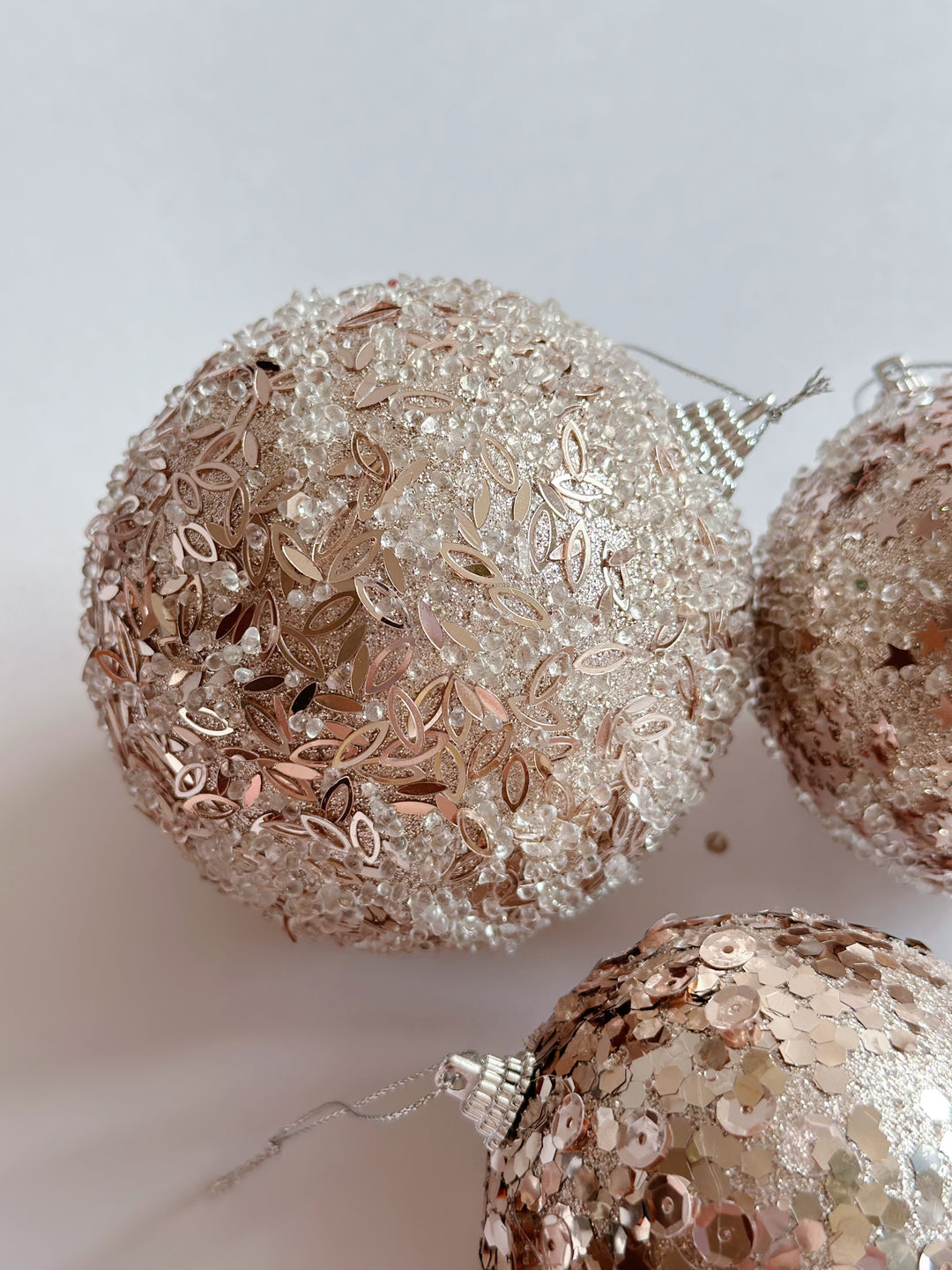 Glittery Champagne Gold Bauble Set (set of 4)