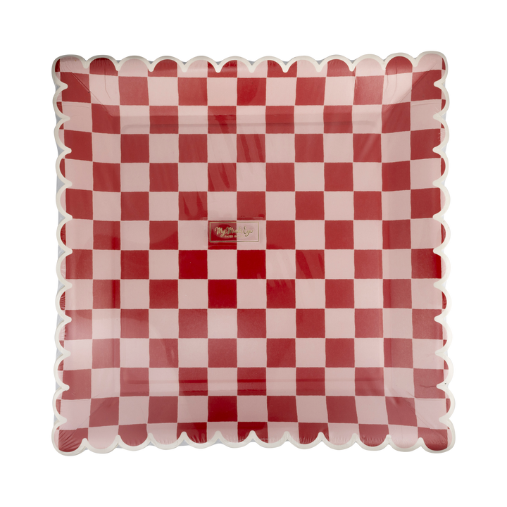 Pink and Red Checked Paper Plates