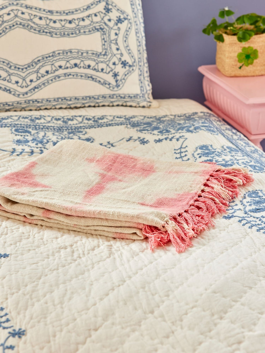 Soft Pink Cotton Tie-Dye Throw