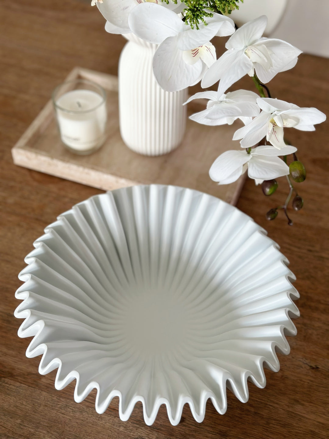 Sleek White Rippled Elegance Bowl