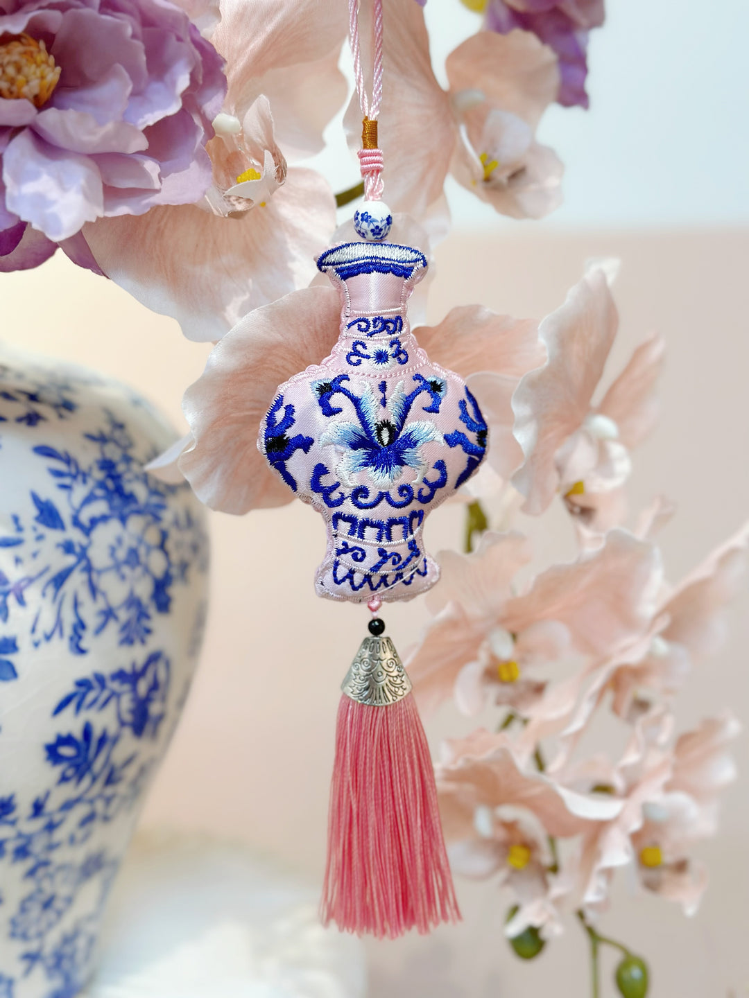 Pink Vintage Vase Tassel Charm