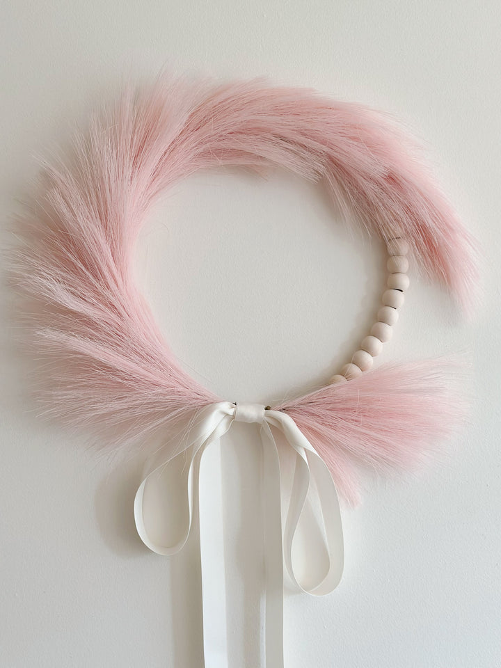 Sweet Pink Elegance: Beaded Pampas Halo Wreath