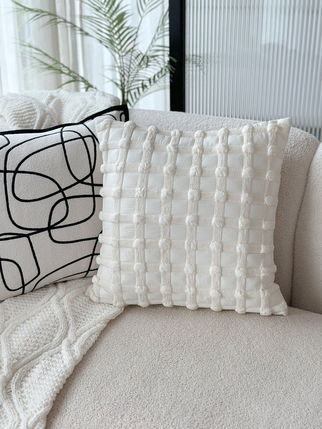 Bubble Grid Cream White Cushion Cover