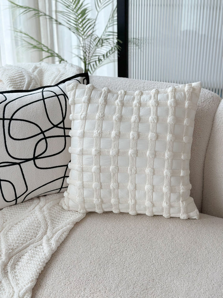 Bubble Grid Cream White Cushion Cover