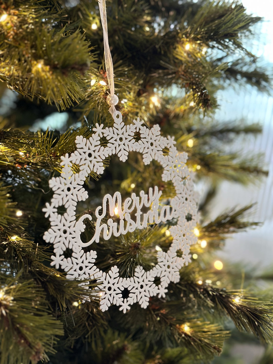 Frosted Snowflake Merry Wreath Ornament