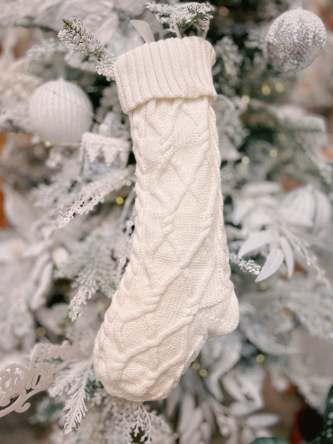 Chunky Twisting Braid Knitted Cream White Christmas Stocking