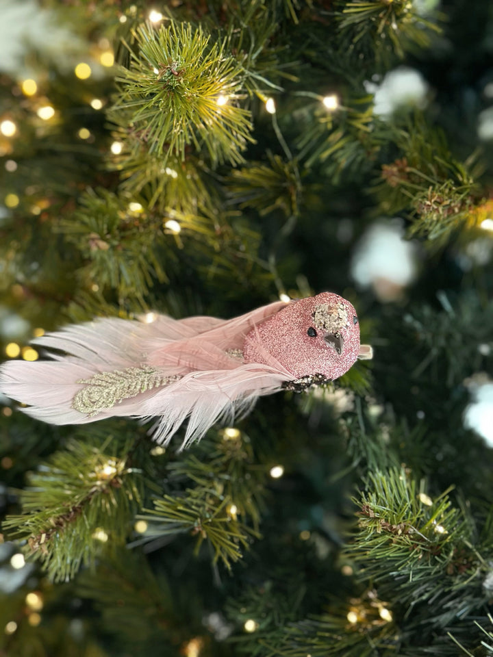 Blushing Feathered Bird Clip Ornaments (pair)