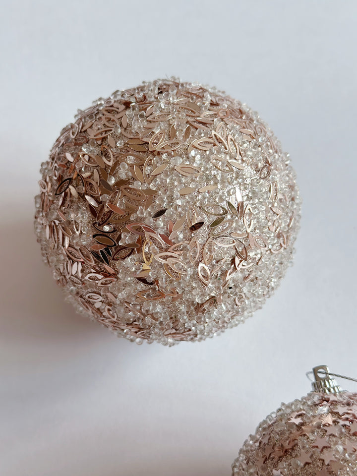 Glittery Champagne Gold Bauble Set (set of 4)