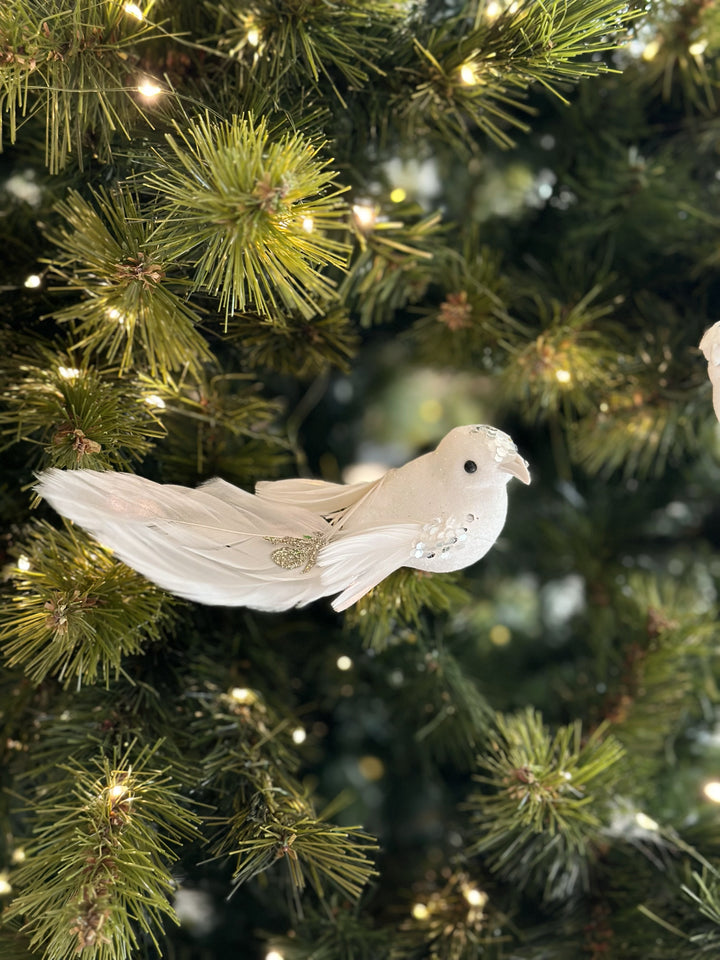 Snowy Elegance Bird Clip Ornaments (pair)