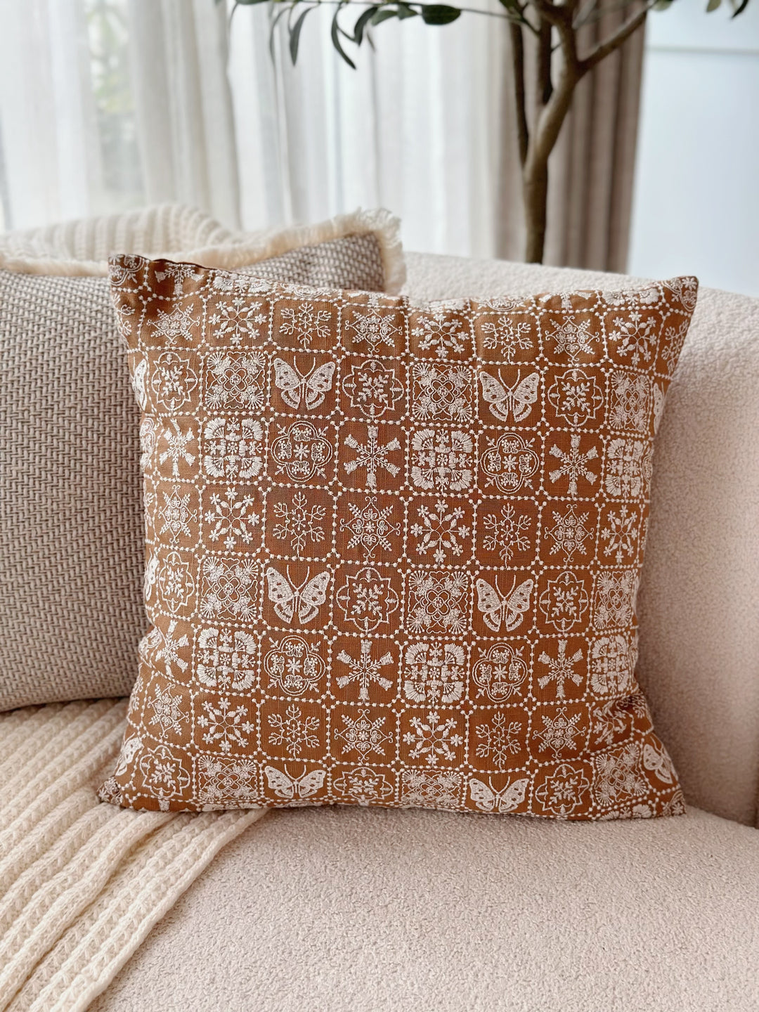 Embroidered Butterfly Mosaic Cushion Cover