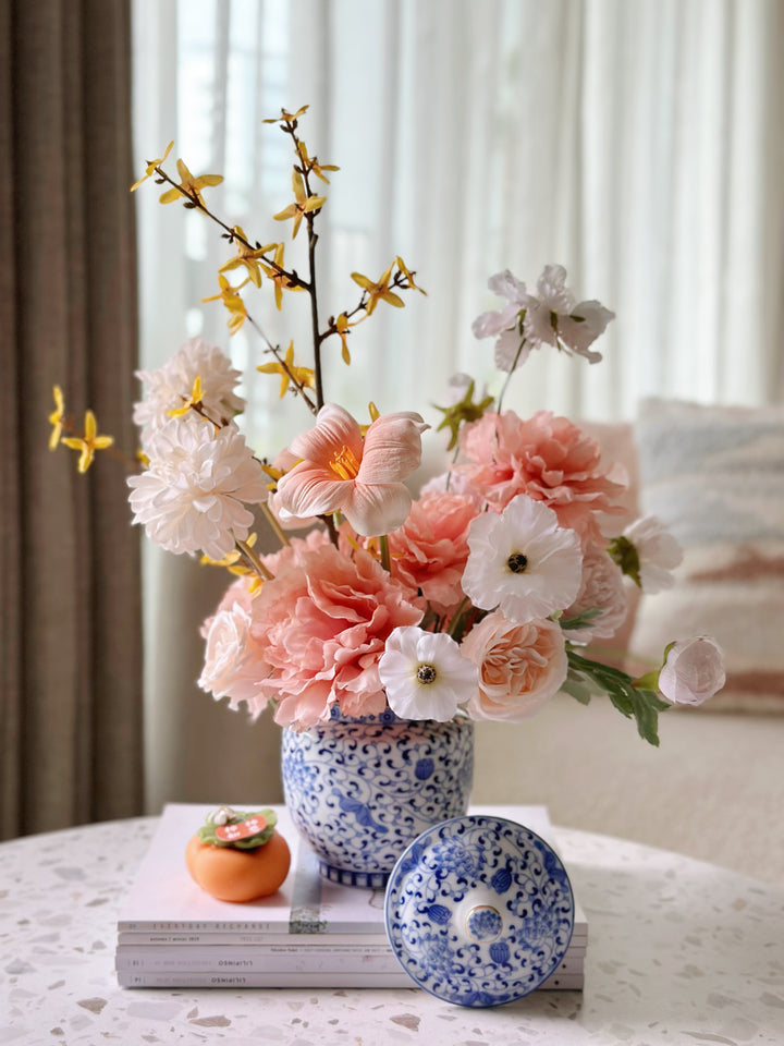 Sunlit Elegance in Blue Porcelain Jar (2-sided)