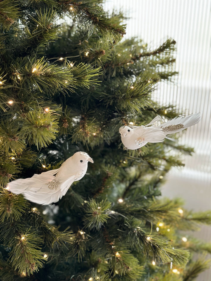 Snowy Elegance Bird Clip Ornaments (pair)