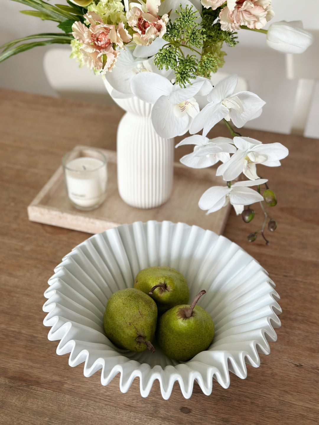 Sleek White Rippled Elegance Bowl