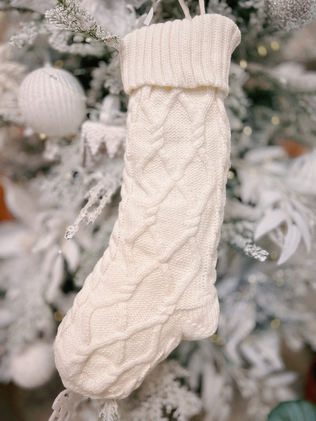 Chunky Twisting Braid Knitted Cream White Christmas Stocking