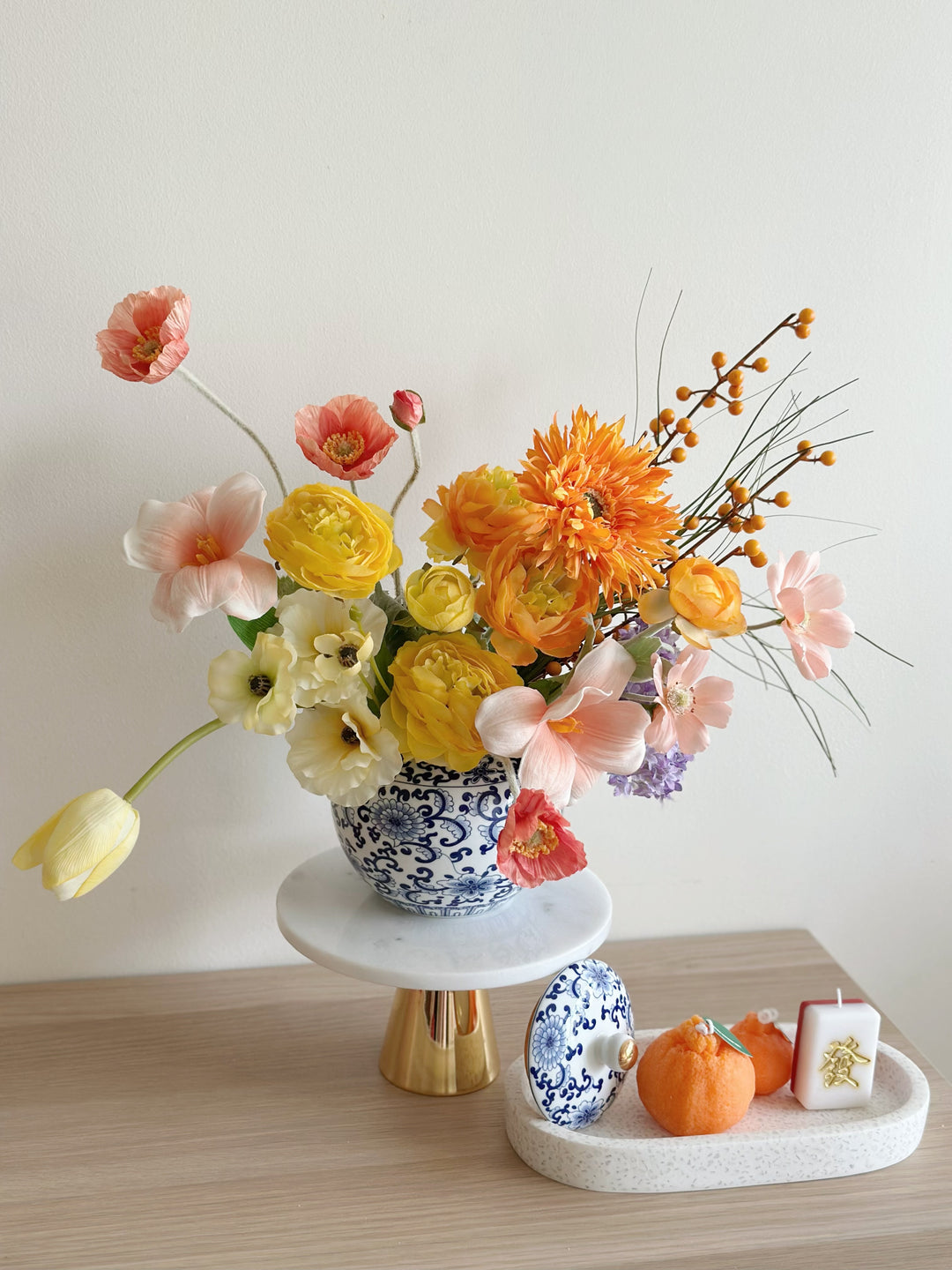 Golden Radiance Bloom in Porcelain Jar (1-sided)