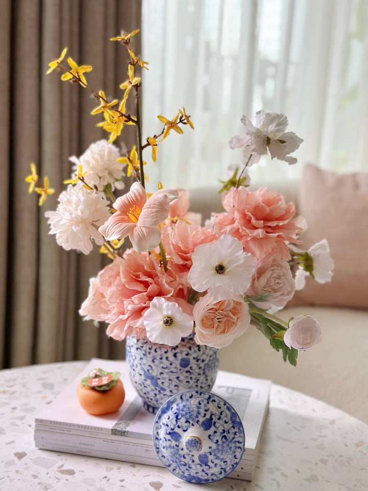 Sunlit Elegance in Blue Porcelain Jar (2-sided)