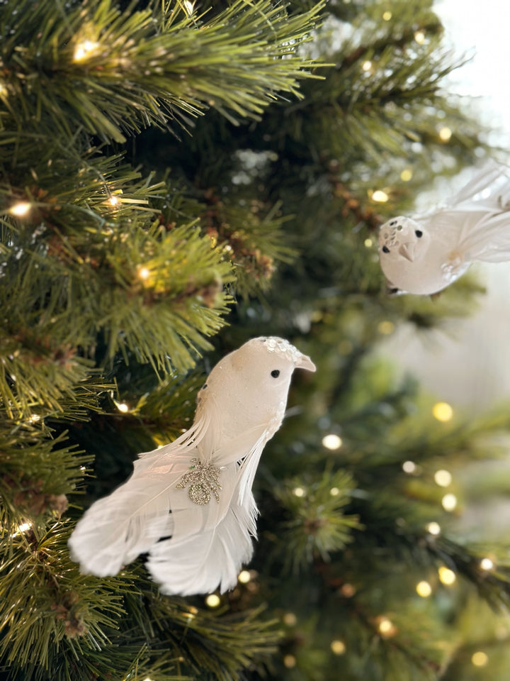 Snowy Elegance Bird Clip Ornaments (pair)