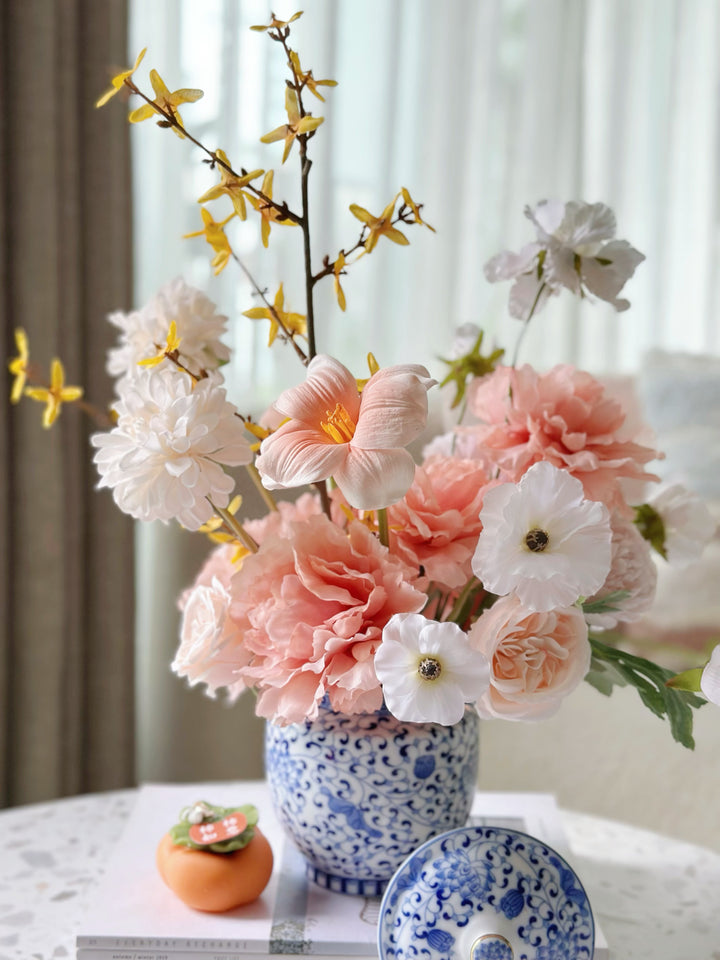 Sunlit Elegance in Blue Porcelain Jar (2-sided)