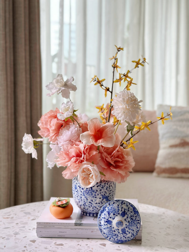 Sunlit Elegance in Blue Porcelain Jar (2-sided)