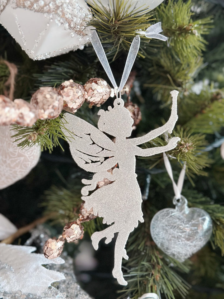 Champagne White Glittered Fairy Ornament