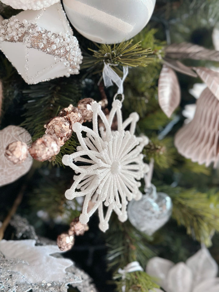 Champagne White Glittered 3D Snow Flower Ornament