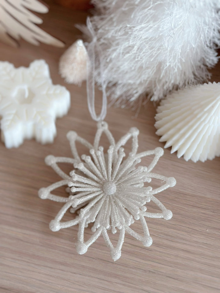 Champagne White Glittered 3D Snow Flower Ornament