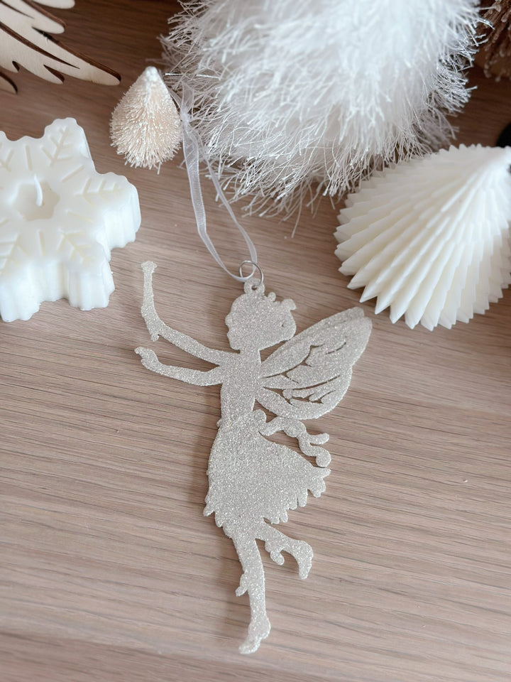 Champagne White Glittered Fairy Ornament