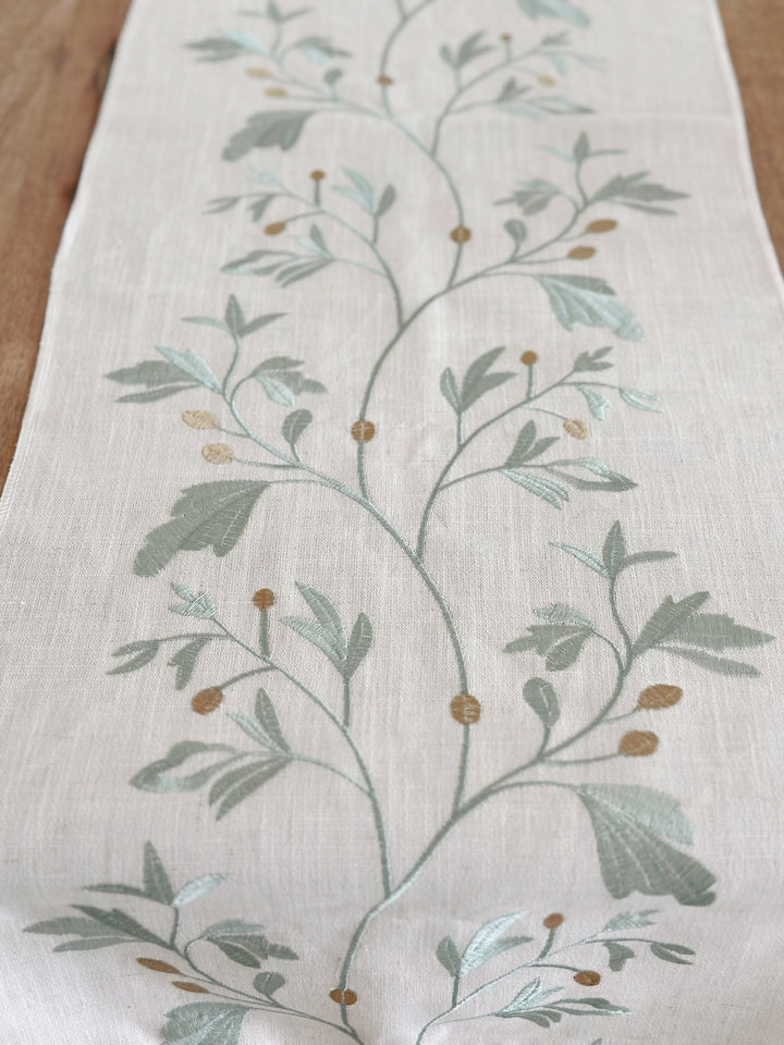 Verdant Whisper Tasseled Table Runner