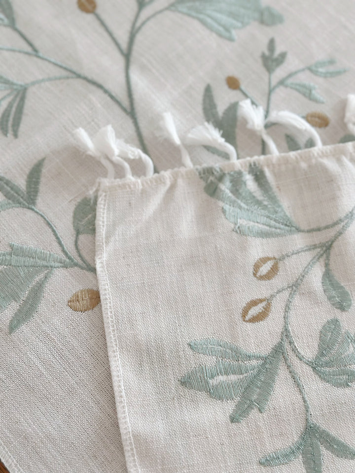 Verdant Whisper Tasseled Table Runner