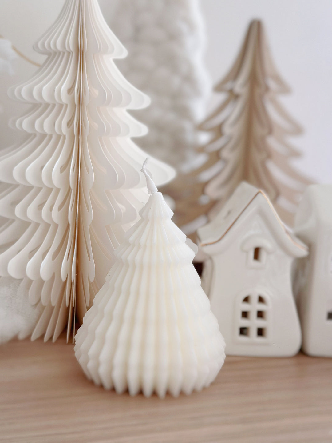 Fluted Cream White Christmas Tree Candle