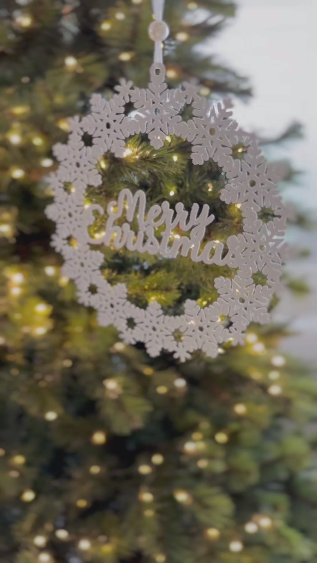 Frosted Snowflake Merry Wreath Ornament