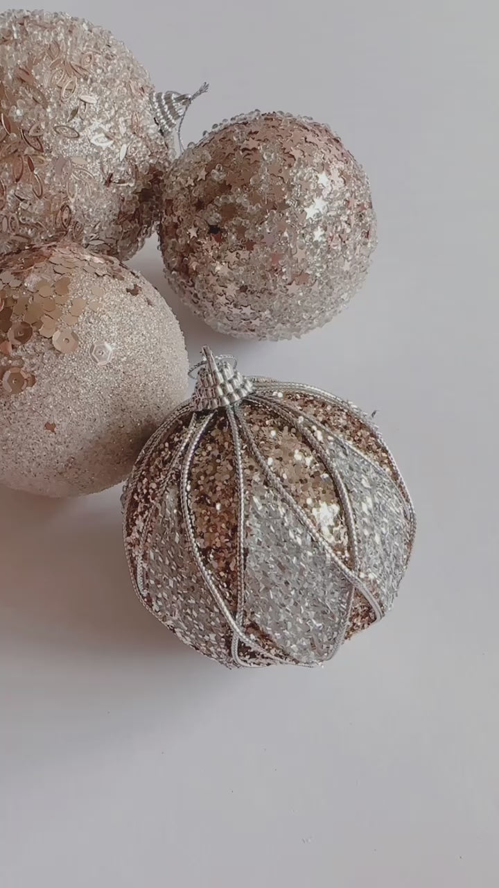 Glittery Champagne Gold Bauble Set (set of 4)