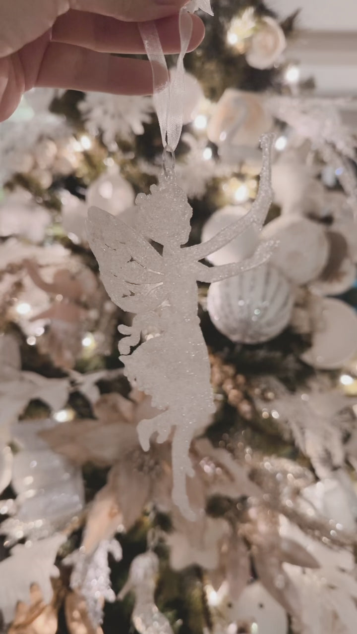 Champagne White Glittered Fairy Ornament