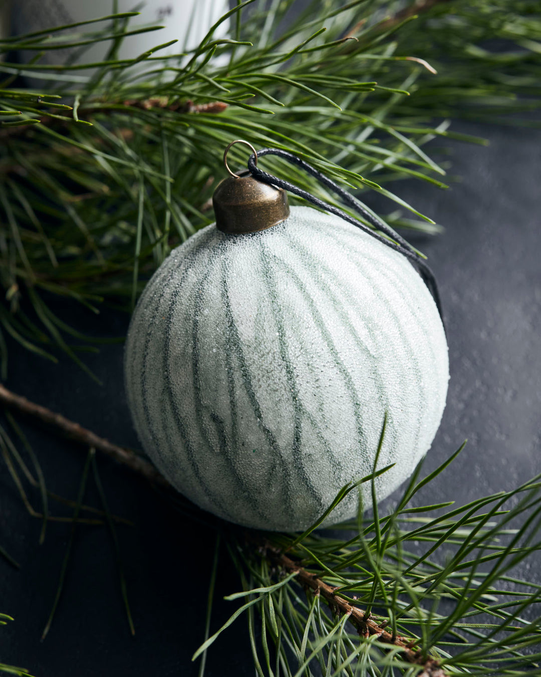 Green Veins On White Glass Ornament