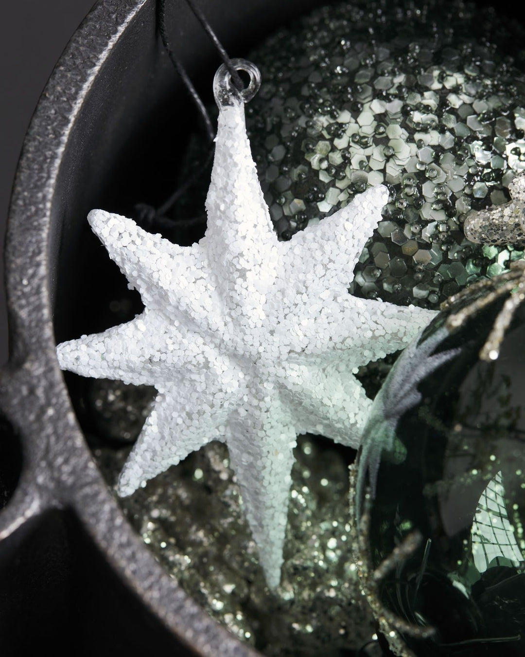 White Glitter Glass Ornament Star