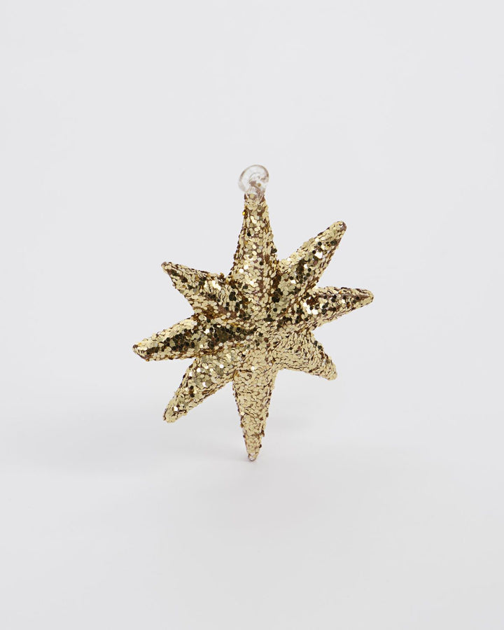 Champagne Gold Glitter Glass Ornament Star