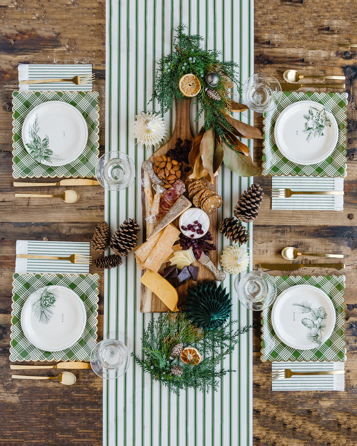 Botanical Green Ticking Table Runner