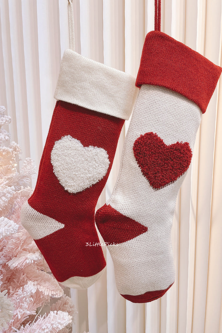 Sweet Heart Knitted Christmas Stocking (pair)